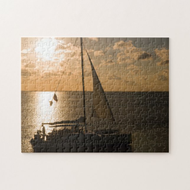 USA, Texas, South Padre Island. Sailboat Jigsaw Puzzle (Horizontal)