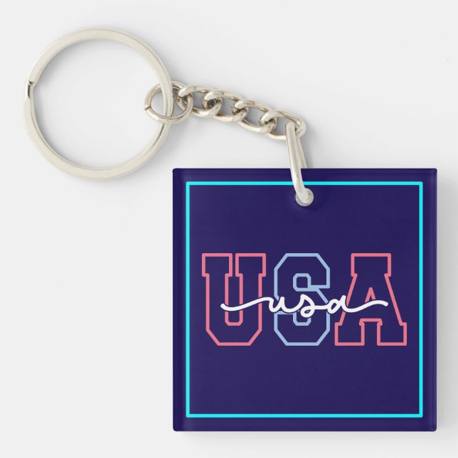 USA Text 4th Of July Design-62118 Key Ring (Front)