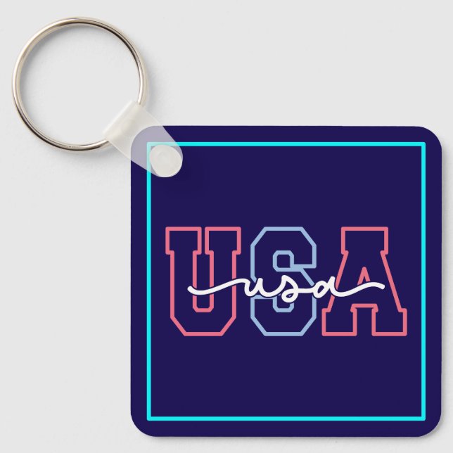 USA Text 4th Of July Design-62118 Key Ring (Front)