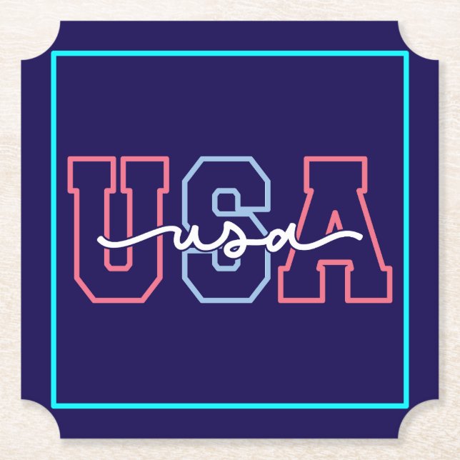 USA Text 4th Of July Design-62118 Paper Coaster (Front)