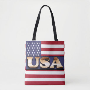 USA Text American flag Tote Bag