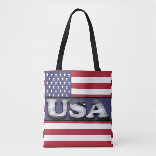 USA Text American flag Tote Bag (Front)