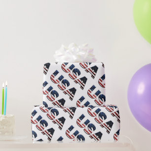 USA text blue and red glitters sparkles pattern Wrapping Paper