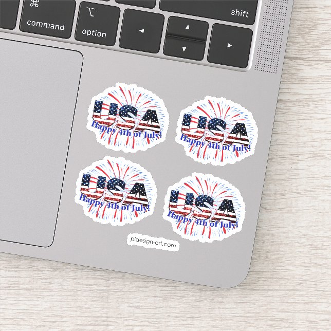 USA text flag glitters fireworks Happy 4th of July (Detail)