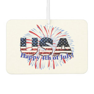 USA text flag glitters fireworks Happy 4th of July Car Air Freshener