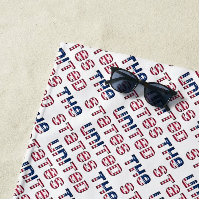 USA The United States American Flag Typography Beach Towel (In Situ)