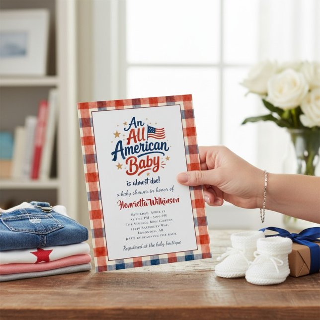 USA Themed Baby Shower Invitation Gingham (Creator Uploaded)