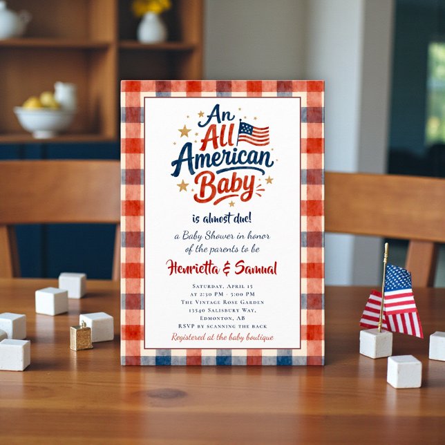 USA Themed couples Baby Shower Invitation Gingham (Creator Uploaded)