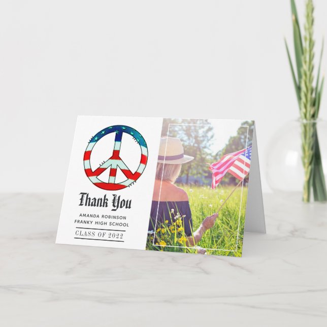 USA themed Graduation Photo Thank You Card (Front)