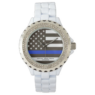 *~* USA Thin Blue Line Flag Police Officer Woman's Watch