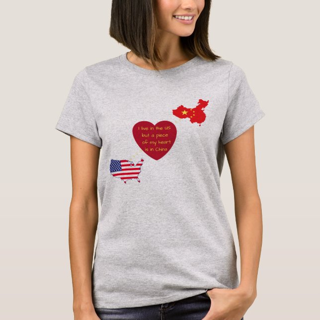 USA To China Heart T-Shirt (Front)