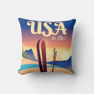 USA "To Ski" Vintage style travel poster Cushion