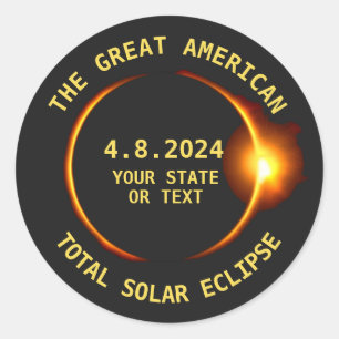 USA Total Solar Eclipse Party 4/8/2024 Custom Text Classic Round Sticker
