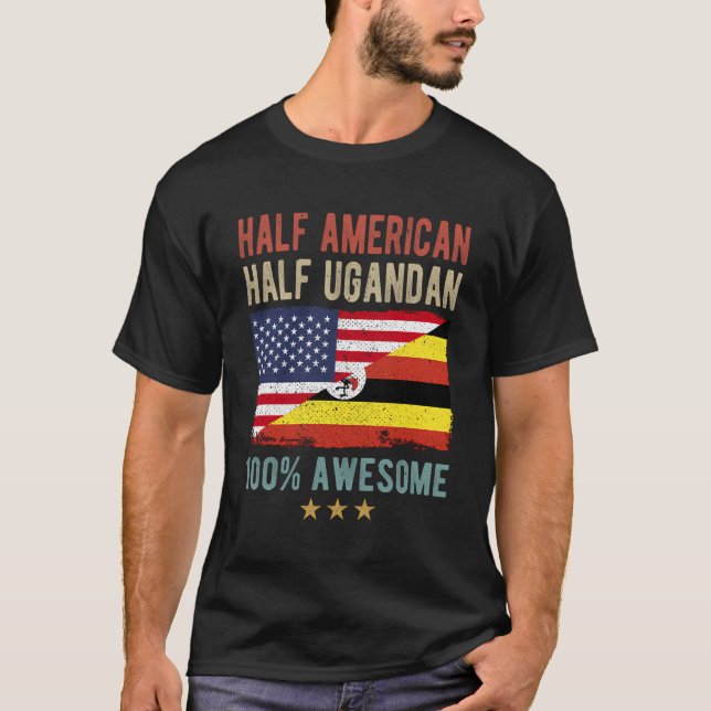 Usa Uganda Flag Half American Half Ugandan T-Shirt (Front)