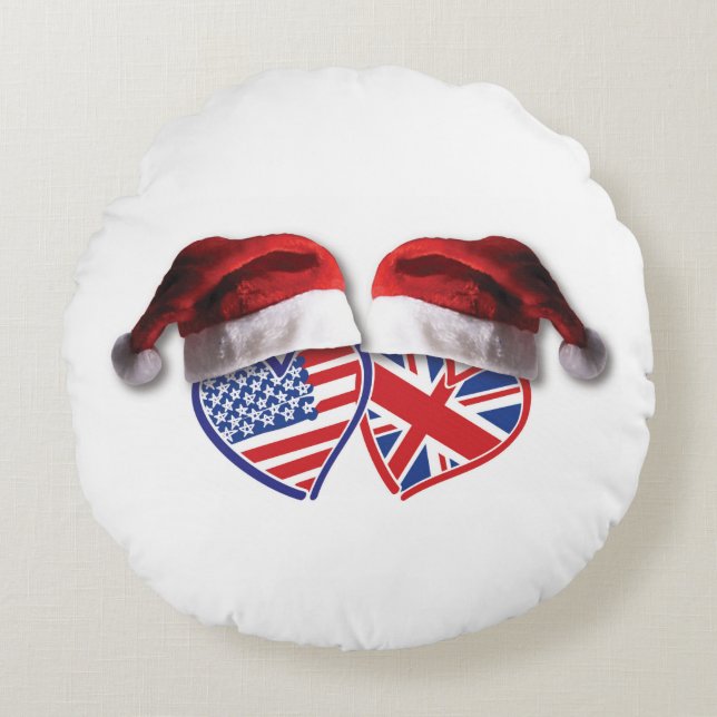 USA-UK-Santa-Hats Round Cushion (Front)