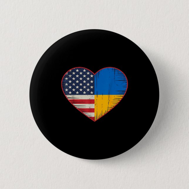 Usa Ukraine Heart - Dual Citizenship  6 Cm Round Badge (Front)