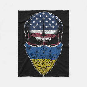 Usa Ukraine Roots - Ukrainian American Flag Skull  Fleece Blanket
