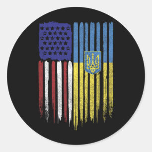 Usa Ukraine Ukrainian Flag Trident Roots Classic Round Sticker