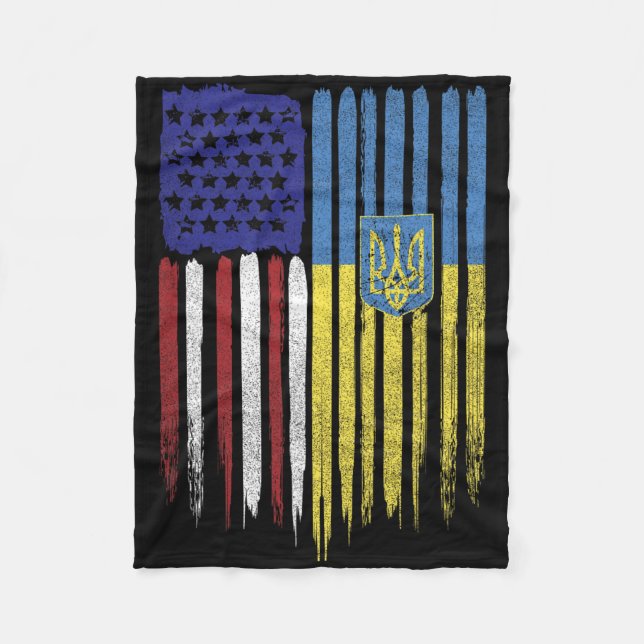 Usa Ukraine Ukrainian Flag Trident Roots  Fleece Blanket (Front)