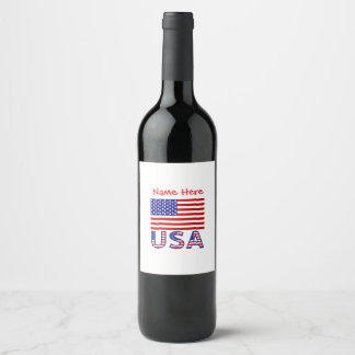 USA United States America Flag Personalised Wine Label