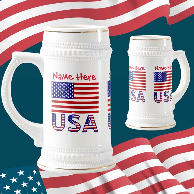 USA United States America Flag Red Personalisation Beer Stein (Creator Uploaded)