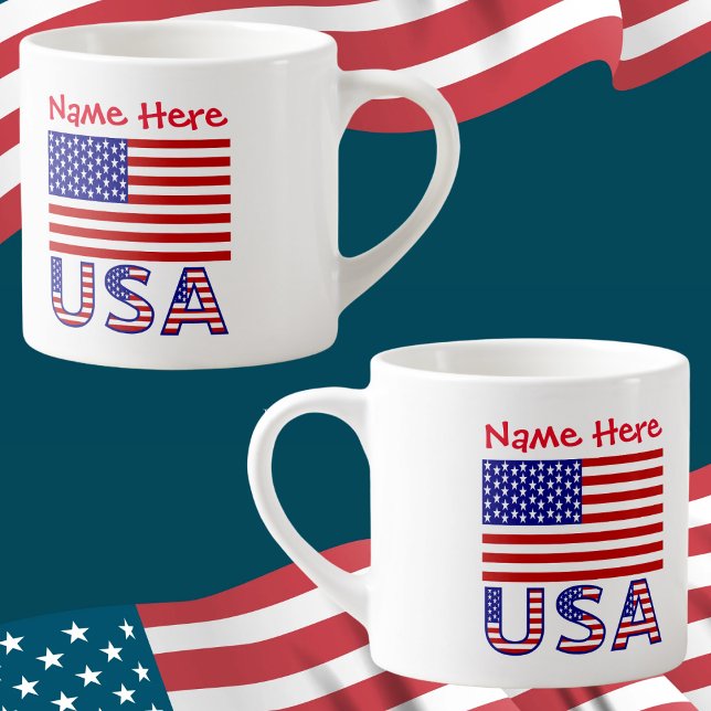 USA United States America Flag Red Personalisation Espresso Cup (Creator Uploaded)