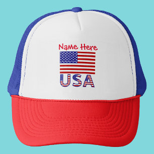 USA United States America Flag Red Personalisation Trucker Hat