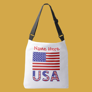 USA United States America Flag Red Personalised Crossbody Bag