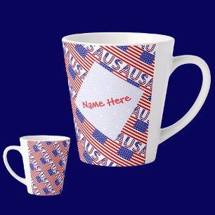 USA United States America Flag Tiled Personalised Latte Mug