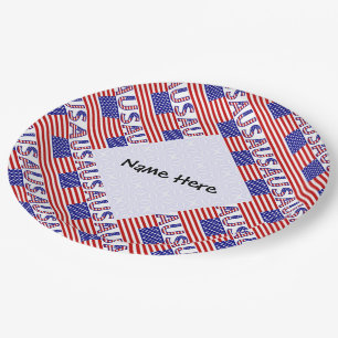 USA United States America Flag Tiled Personalised  Paper Plate