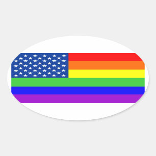 usa united states america gay proud rainbow flag oval sticker