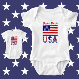 USA United States America Red Personalised  Baby Bodysuit