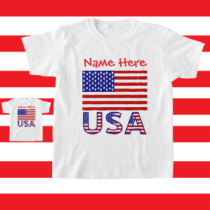 USA United States America Red Personalised Girl's T-Shirt