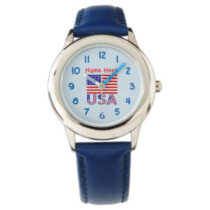 USA United States America Red Personalised Kids Watch