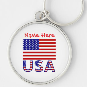 USA United States America Red Personalised Round Key Ring