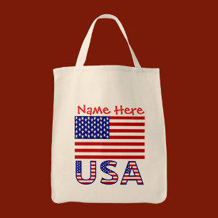 USA United States America Red Personalized Tote Bag