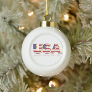 USA - United States of America - Flag - Patriotic  Ceramic Ball Christmas Ornament