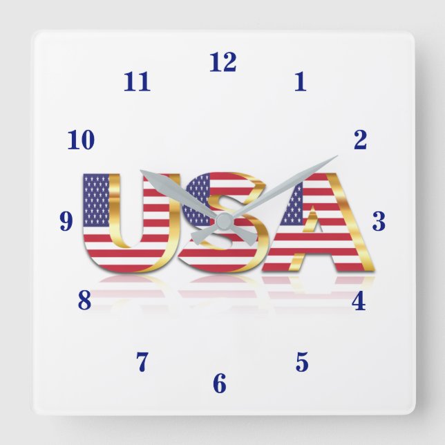 USA - United States of America - Flag - Patriotic  Square Wall Clock (Front)