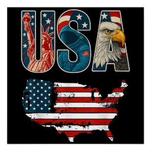 USA US Patriotic 4th of July America Flag Freedom Poster