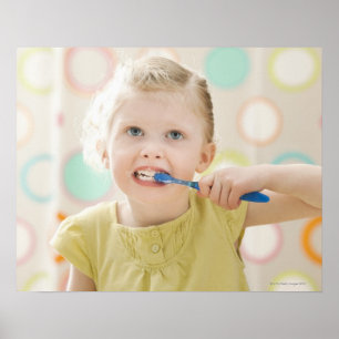 USA, Utah, Lehi, girl (2-3) brushing teeth Poster