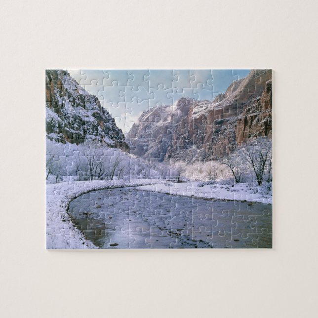 USA, Utah, Zion NP. New snow covers the canyon Jigsaw Puzzle (Horizontal)