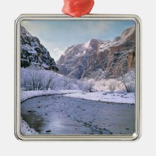 USA, Utah, Zion NP. New snow covers the canyon Metal Tree Decoration