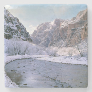 USA, Utah, Zion NP. New snow covers the canyon Stone Coaster