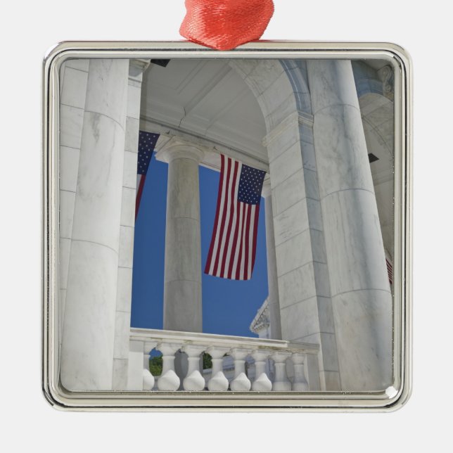 USA, VA, Arlington. American Flags are hung Metal Tree Decoration (Front)