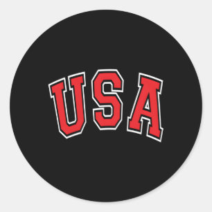 Usa Varsity Style Text Red With White Outline Classic Round Sticker