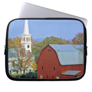 USA, Vermont, Peacham. A red barn and white Laptop Sleeve