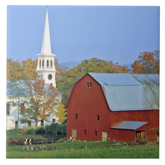 USA, Vermont, Peacham. A red barn and white Tile (Front)