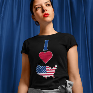 USA Vertical I Love United States America Flag Map T-Shirt
