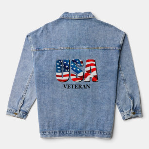 USA VETERAN American patriotic red white blue flag Denim Jacket