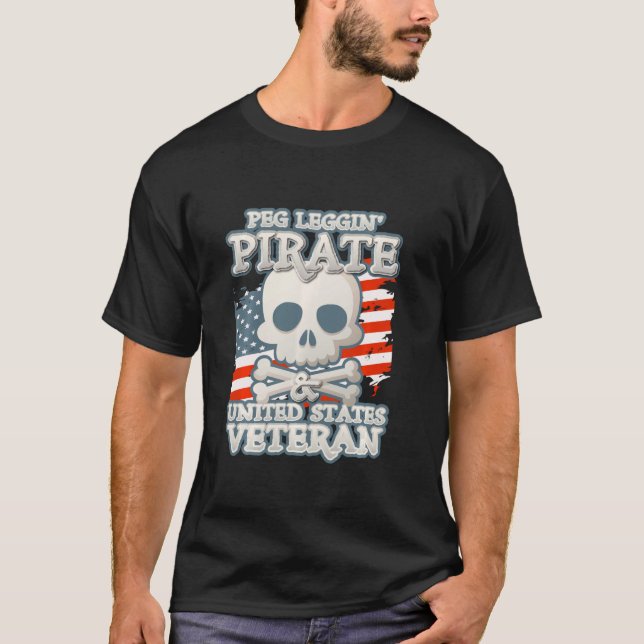 Usa Veteran  Peg Leggin Pirate Skull Tees Men Wome (Front)